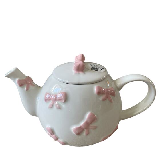 Lang Design Hand Painted Pink Bow Ceramic Teapot New - Picture 14 of 16